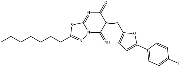 6-{[5-(4-fluorophenyl)-2-furyl]methylene}-2-heptyl-5-imino-5,6-dihydro-7H-[1,3,4]thiadiazolo[3,2-a]pyrimidin-7-one 结构式