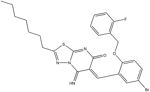 6-{5-bromo-2-[(2-fluorobenzyl)oxy]benzylidene}-2-heptyl-5-imino-5,6-dihydro-7H-[1,3,4]thiadiazolo[3,2-a]pyrimidin-7-one Structure