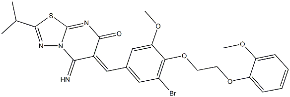 6-{3-bromo-5-methoxy-4-[2-(2-methoxyphenoxy)ethoxy]benzylidene}-5-imino-2-isopropyl-5,6-dihydro-7H-[1,3,4]thiadiazolo[3,2-a]pyrimidin-7-one,496965-85-6,结构式