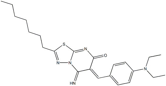 6-[4-(diethylamino)benzylidene]-2-heptyl-5-imino-5,6-dihydro-7H-[1,3,4]thiadiazolo[3,2-a]pyrimidin-7-one,496965-87-8,结构式