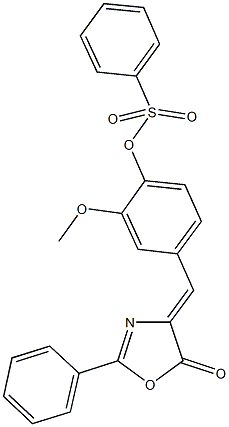 2-methoxy-4-[(5-oxo-2-phenyl-1,3-oxazol-4(5H)-ylidene)methyl]phenyl benzenesulfonate Struktur