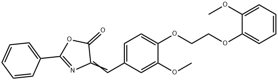 4-{3-methoxy-4-[2-(2-methoxyphenoxy)ethoxy]benzylidene}-2-phenyl-1,3-oxazol-5(4H)-one 化学構造式