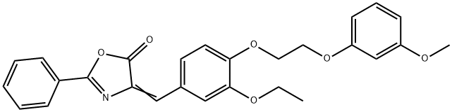 4-{3-ethoxy-4-[2-(3-methoxyphenoxy)ethoxy]benzylidene}-2-phenyl-1,3-oxazol-5(4H)-one Struktur