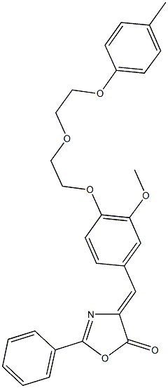 4-(3-methoxy-4-{2-[2-(4-methylphenoxy)ethoxy]ethoxy}benzylidene)-2-phenyl-1,3-oxazol-5(4H)-one,496966-06-4,结构式