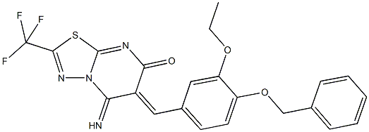 496966-07-5 6-[4-(benzyloxy)-3-ethoxybenzylidene]-5-imino-2-(trifluoromethyl)-5,6-dihydro-7H-[1,3,4]thiadiazolo[3,2-a]pyrimidin-7-one