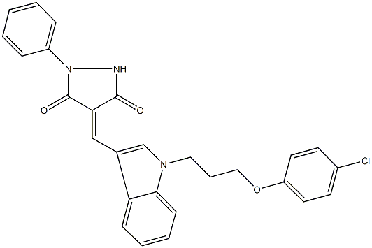 4-({1-[3-(4-chlorophenoxy)propyl]-1H-indol-3-yl}methylene)-1-phenyl-3,5-pyrazolidinedione Structure