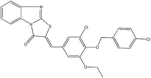 2-{3-chloro-4-[(4-chlorobenzyl)oxy]-5-ethoxybenzylidene}[1,3]thiazolo[3,2-a]benzimidazol-3(2H)-one,496966-40-6,结构式