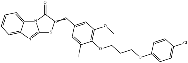 2-{4-[3-(4-chlorophenoxy)propoxy]-3-iodo-5-methoxybenzylidene}[1,3]thiazolo[3,2-a]benzimidazol-3(2H)-one Struktur