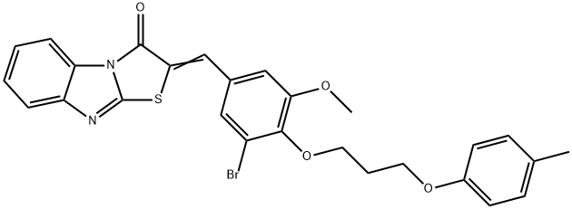 2-{3-bromo-5-methoxy-4-[3-(4-methylphenoxy)propoxy]benzylidene}[1,3]thiazolo[3,2-a]benzimidazol-3(2H)-one,496966-49-5,结构式