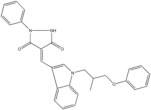 4-{[1-(2-methyl-3-phenoxypropyl)-1H-indol-3-yl]methylene}-1-phenyl-3,5-pyrazolidinedione 化学構造式