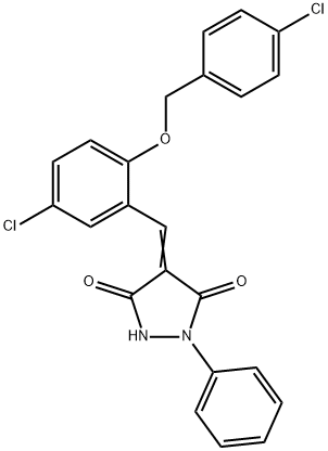 4-{5-chloro-2-[(4-chlorobenzyl)oxy]benzylidene}-1-phenyl-3,5-pyrazolidinedione 结构式