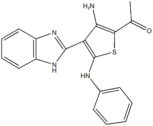 1-[3-amino-5-anilino-4-(1H-benzimidazol-2-yl)-2-thienyl]ethanone Struktur