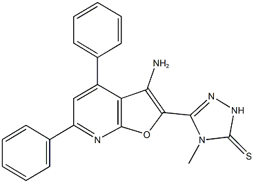 5-(3-amino-4,6-diphenylfuro[2,3-b]pyridin-2-yl)-4-methyl-2,4-dihydro-3H-1,2,4-triazole-3-thione,496970-29-7,结构式