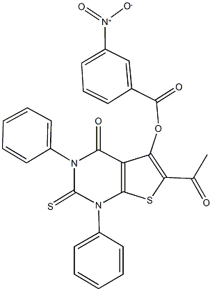 6-acetyl-4-oxo-1,3-diphenyl-2-thioxo-1,2,3,4-tetrahydrothieno[2,3-d]pyrimidin-5-yl 3-nitrobenzoate,496970-44-6,结构式