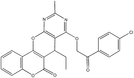 8-[2-(4-chlorophenyl)-2-oxoethoxy]-7-ethyl-10-methyl-6H,7H-chromeno[3',4':5,6]pyrano[2,3-d]pyrimidin-6-one 结构式