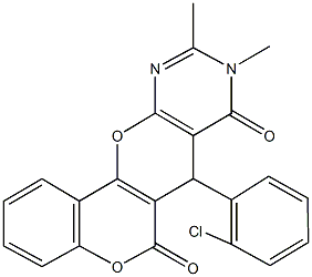 7-(2-chlorophenyl)-9,10-dimethyl-7,9-dihydro-6H,8H-chromeno[3',4':5,6]pyrano[2,3-d]pyrimidine-6,8-dione Structure
