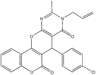9-allyl-7-(4-chlorophenyl)-10-methyl-7,9-dihydro-6H,8H-chromeno[3',4':5,6]pyrano[2,3-d]pyrimidine-6,8-dione Struktur
