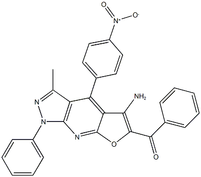 (5-amino-4-{4-nitrophenyl}-3-methyl-1-phenyl-1H-furo[2,3-b]pyrazolo[4,3-e]pyridin-6-yl)(phenyl)methanone Structure