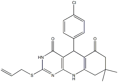 2-(allylthio)-5-(4-chlorophenyl)-8,8-dimethyl-5,8,9,10-tetrahydropyrimido[4,5-b]quinoline-4,6(3H,7H)-dione Structure