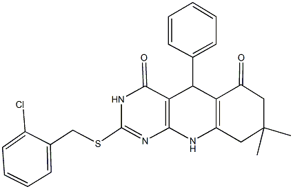 496970-73-1 2-[(2-chlorobenzyl)thio]-8,8-dimethyl-5-phenyl-5,8,9,10-tetrahydropyrimido[4,5-b]quinoline-4,6(3H,7H)-dione