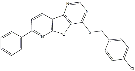 4-[(4-chlorobenzyl)thio]-9-methyl-7-phenylpyrido[3',2':4,5]furo[3,2-d]pyrimidine Structure