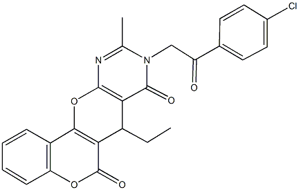 9-[2-(4-chlorophenyl)-2-oxoethyl]-7-ethyl-10-methyl-7,9-dihydro-6H,8H-chromeno[3',4':5,6]pyrano[2,3-d]pyrimidine-6,8-dione Struktur