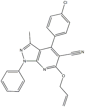 6-(allyloxy)-4-(4-chlorophenyl)-3-methyl-1-phenyl-1H-pyrazolo[3,4-b]pyridine-5-carbonitrile Struktur