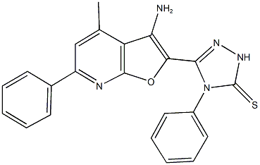 5-(3-amino-4-methyl-6-phenylfuro[2,3-b]pyridin-2-yl)-4-phenyl-2,4-dihydro-3H-1,2,4-triazole-3-thione,496971-43-8,结构式