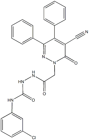 N-(3-chlorophenyl)-2-[(5-cyano-6-oxo-3,4-diphenyl-1(6H)-pyridazinyl)acetyl]hydrazinecarboxamide 化学構造式