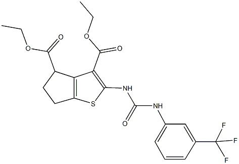 diethyl 2-({[3-(trifluoromethyl)anilino]carbonyl}amino)-5,6-dihydro-4H-cyclopenta[b]thiophene-3,4-dicarboxylate 化学構造式