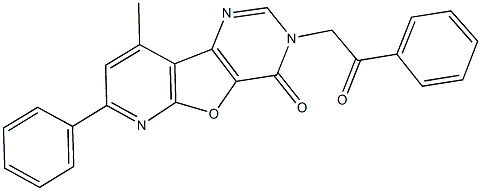 9-methyl-3-(2-oxo-2-phenylethyl)-7-phenylpyrido[3',2':4,5]furo[3,2-d]pyrimidin-4(3H)-one,496971-95-0,结构式