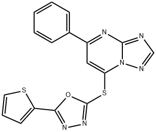 5-phenyl-7-{[5-(2-thienyl)-1,3,4-oxadiazol-2-yl]sulfanyl}[1,2,4]triazolo[1,5-a]pyrimidine Structure