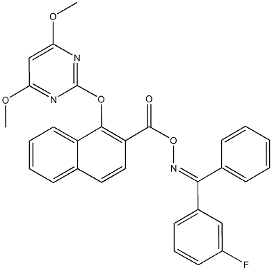 (3-fluorophenyl)(phenyl)methanone O-{1-[(4,6-dimethoxy-2-pyrimidinyl)oxy]-2-naphthoyl}oxime Structure