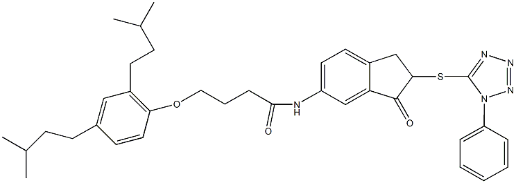 4-(2,4-diisopentylphenoxy)-N-{3-oxo-2-[(1-phenyl-1H-tetraazol-5-yl)sulfanyl]-2,3-dihydro-1H-inden-5-yl}butanamide 结构式