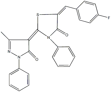 5-(4-fluorobenzylidene)-2-(3-methyl-5-oxo-1-phenyl-1,5-dihydro-4H-pyrazol-4-ylidene)-3-phenyl-1,3-thiazolidin-4-one 结构式