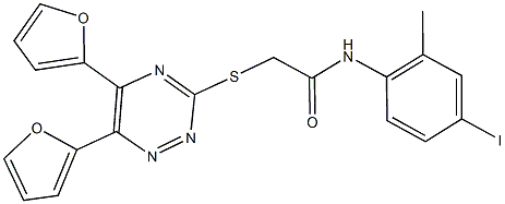 2-{[5,6-di(2-furyl)-1,2,4-triazin-3-yl]sulfanyl}-N-(4-iodo-2-methylphenyl)acetamide 化学構造式