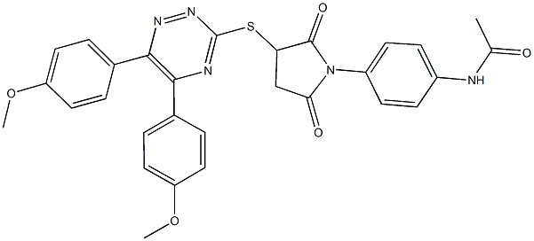 N-[4-(3-{[5,6-bis(4-methoxyphenyl)-1,2,4-triazin-3-yl]sulfanyl}-2,5-dioxo-1-pyrrolidinyl)phenyl]acetamide 结构式