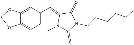 5-(1,3-benzodioxol-5-ylmethylene)-3-hexyl-1-methyl-2-thioxo-4-imidazolidinone Structure