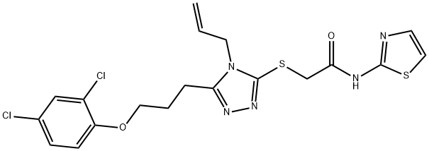 2-({4-allyl-5-[3-(2,4-dichlorophenoxy)propyl]-4H-1,2,4-triazol-3-yl}sulfanyl)-N-(1,3-thiazol-2-yl)acetamide 结构式