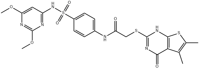 N-(4-{[(2,6-dimethoxy-4-pyrimidinyl)amino]sulfonyl}phenyl)-2-[(5,6-dimethyl-4-oxo-3,4-dihydrothieno[2,3-d]pyrimidin-2-yl)sulfanyl]acetamide Structure