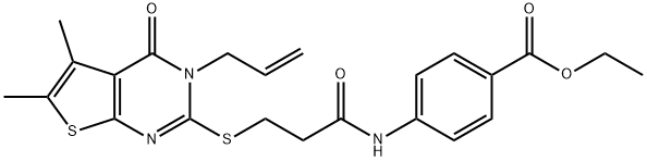 ethyl 4-({3-[(3-allyl-5,6-dimethyl-4-oxo-3,4-dihydrothieno[2,3-d]pyrimidin-2-yl)sulfanyl]propanoyl}amino)benzoate 结构式