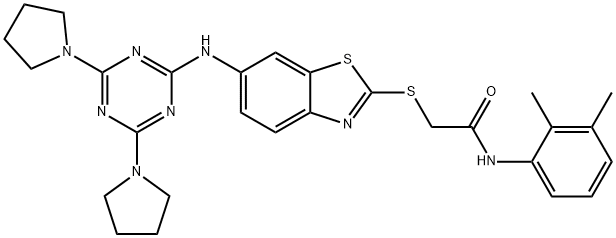 N-(2,3-dimethylphenyl)-2-[(6-{[4,6-di(1-pyrrolidinyl)-1,3,5-triazin-2-yl]amino}-1,3-benzothiazol-2-yl)sulfanyl]acetamide Struktur