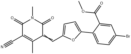methyl 5-bromo-2-{5-[(5-cyano-1,4-dimethyl-2,6-dioxo-1,6-dihydro-3(2H)-pyridinylidene)methyl]-2-furyl}benzoate Struktur