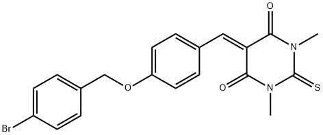 5-{4-[(4-bromobenzyl)oxy]benzylidene}-1,3-dimethyl-2-thioxodihydropyrimidine-4,6(1H,5H)-dione Structure