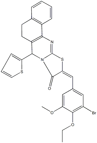 10-(3-bromo-4-ethoxy-5-methoxybenzylidene)-7-(2-thienyl)-5,7-dihydro-6H-benzo[h][1,3]thiazolo[2,3-b]quinazolin-9(10H)-one Structure