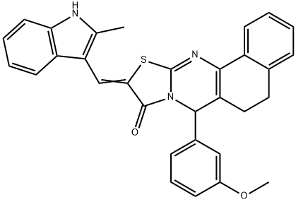 7-(3-methoxyphenyl)-10-[(2-methyl-1H-indol-3-yl)methylene]-5,7-dihydro-6H-benzo[h][1,3]thiazolo[2,3-b]quinazolin-9(10H)-one Structure