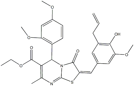 ethyl 2-(3-allyl-4-hydroxy-5-methoxybenzylidene)-5-(2,4-dimethoxyphenyl)-7-methyl-3-oxo-2,3-dihydro-5H-[1,3]thiazolo[3,2-a]pyrimidine-6-carboxylate 结构式