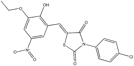 3-(4-chlorophenyl)-5-{3-ethoxy-2-hydroxy-5-nitrobenzylidene}-1,3-thiazolidine-2,4-dione Struktur