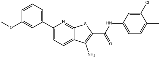 3-amino-N-(3-chloro-4-methylphenyl)-6-(3-methoxyphenyl)thieno[2,3-b]pyridine-2-carboxamide 化学構造式