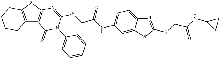 497245-80-4 N-(2-{[2-(cyclopropylamino)-2-oxoethyl]sulfanyl}-1,3-benzothiazol-6-yl)-2-[(4-oxo-3-phenyl-3,4,5,6,7,8-hexahydro[1]benzothieno[2,3-d]pyrimidin-2-yl)sulfanyl]acetamide